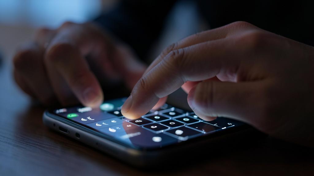 Eine Person tippt auf einer Smartphone-Tastatur mit sichtbaren Sonderzeichen und Akzenten.