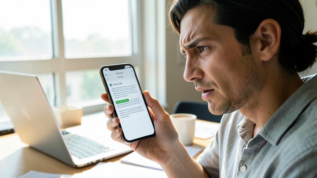 Ein Mann schaut auf sein Smartphone, das eine Fehlermeldung über eine zu große Datei anzeigt.