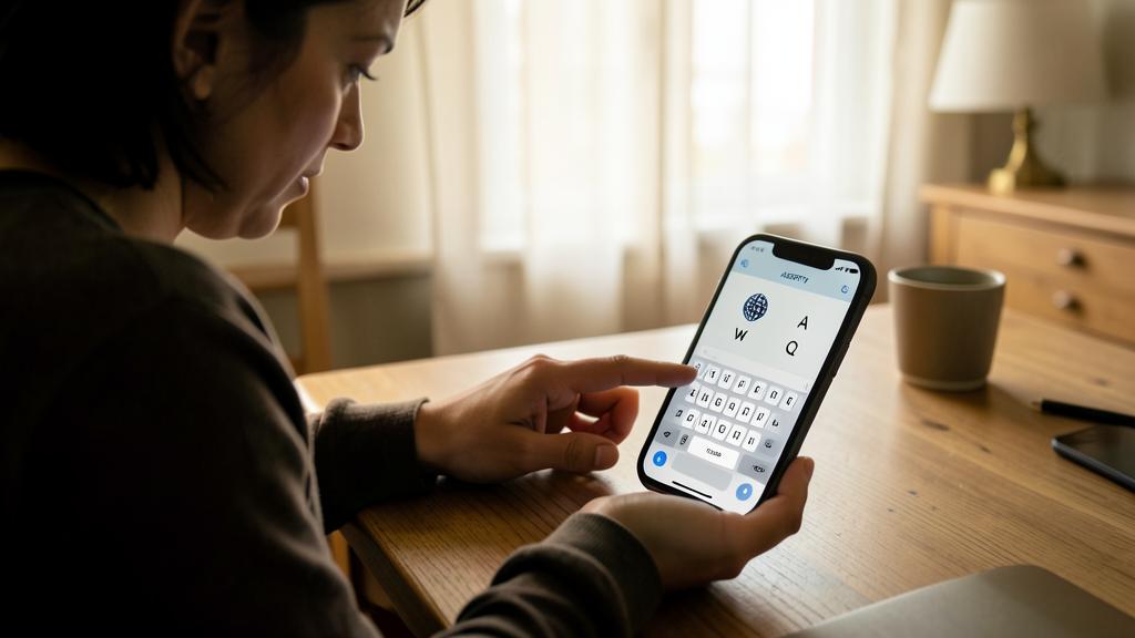 Eine Person nutzt ein Smartphone mit einer assyrischen Tastatur.