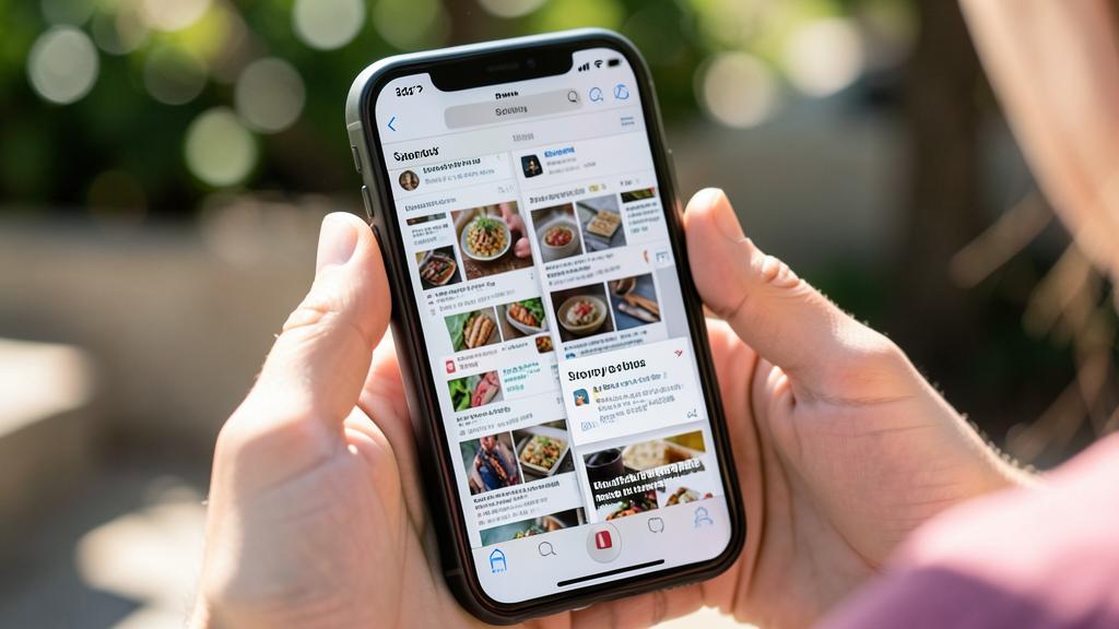 Une personne tient un smartphone affichant le navigateur Safari avec plusieurs onglets ouverts.