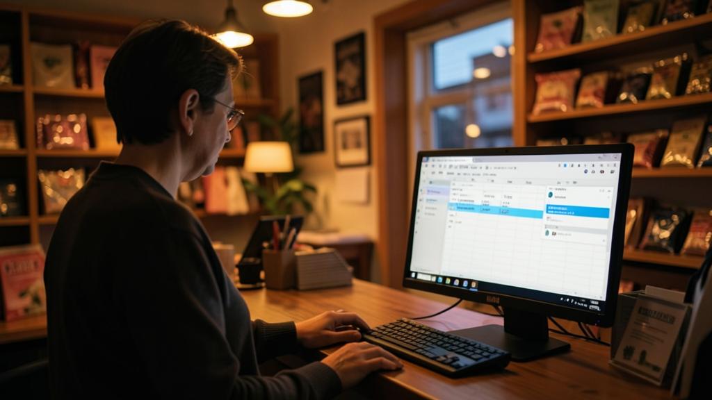 Une personne utilise un ordinateur affichant un logiciel d'automatisation de workflows.