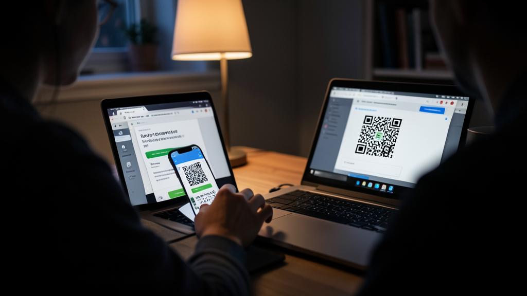 Eine Person scannt einen QR-Code mit einem Smartphone, um auf einen Passwort-Manager zuzugreifen.