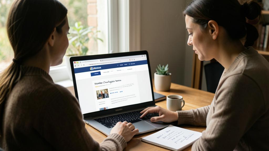 Deux femmes étudient une page web Ahrefs sur un ordinateur portable.