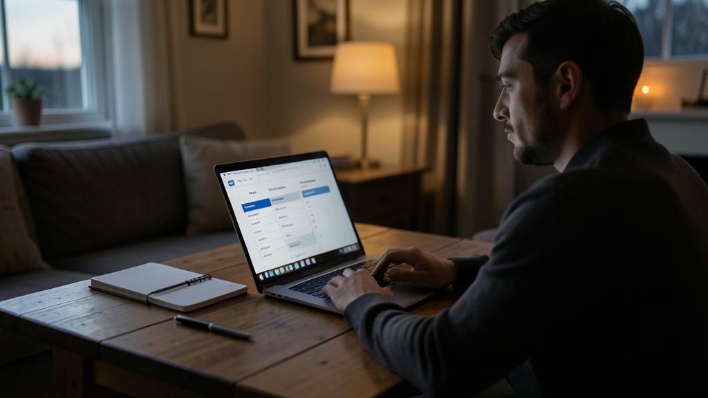 Ein Mann nutzt einen Laptop, um in einem schwach beleuchteten Raum Daten zu analysieren.