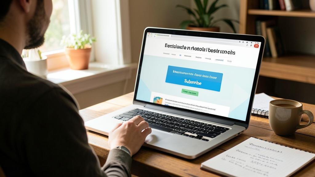 Ein Mann nutzt einen Laptop, der ein Newsletter-Anmeldeformular anzeigt.
