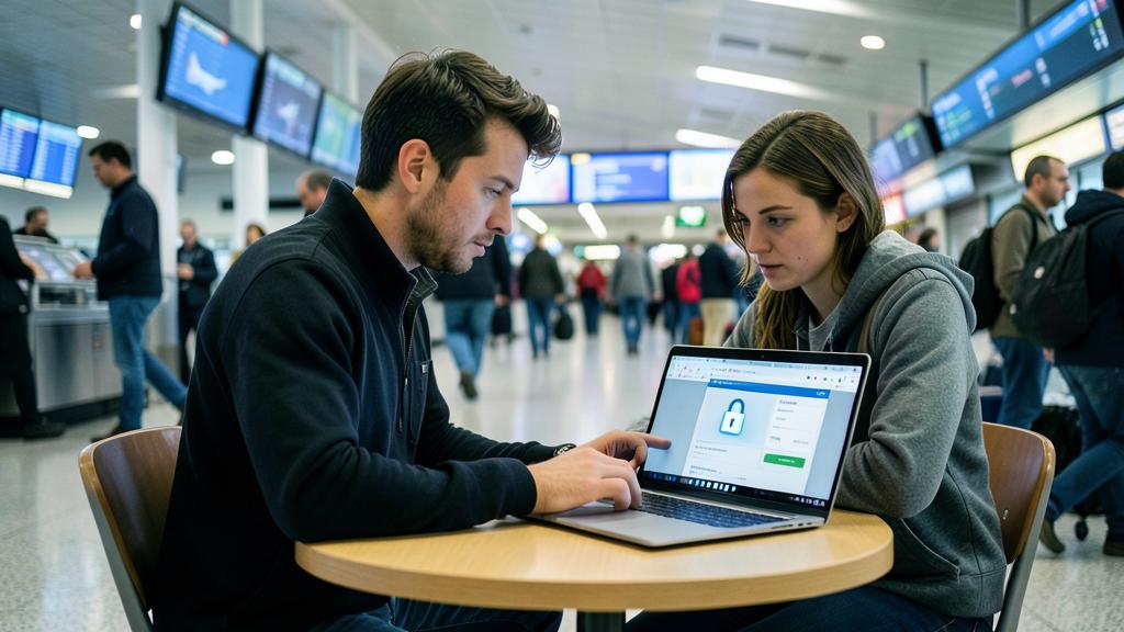 Un homme et une femme regardent un écran d'ordinateur affichant une page web avec un cadenas.