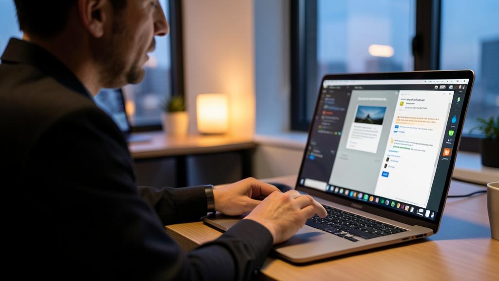 Un homme en costume utilise un ordinateur portable dans un bureau.