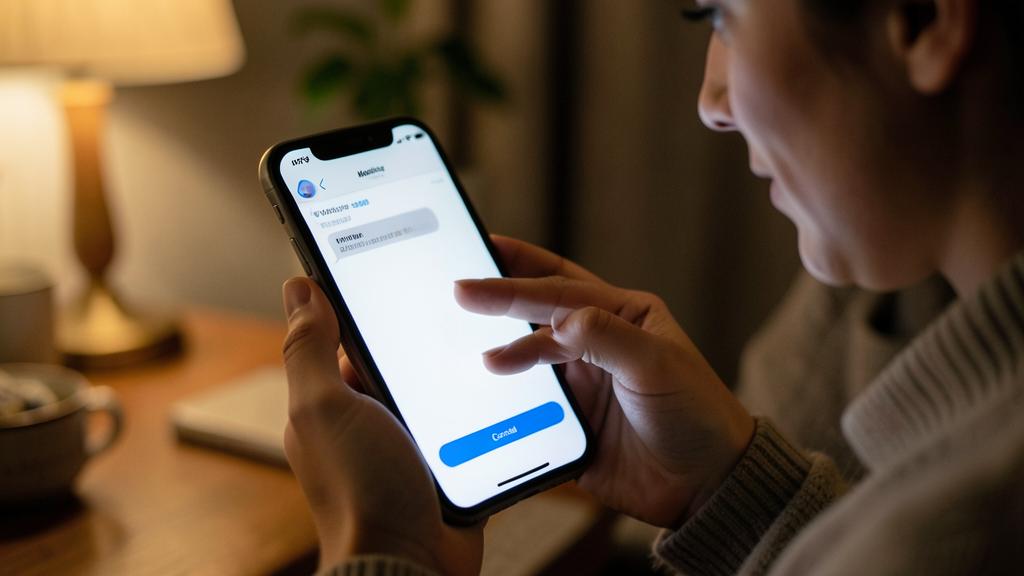 A person is using a smartphone to send an iMessage, with the message input field and a blue send button visible on the screen.