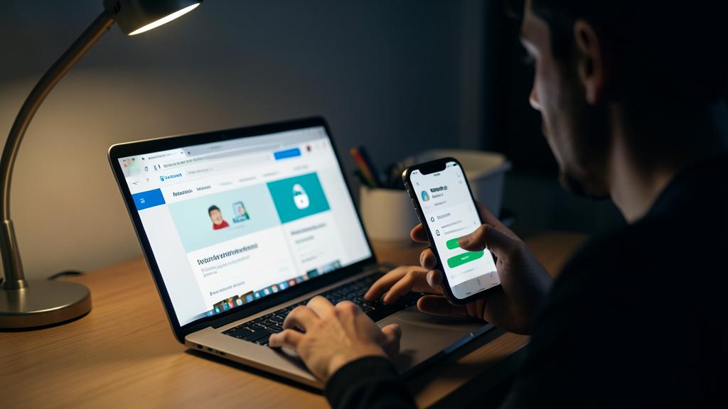 Une personne utilise un ordinateur et un smartphone pour effectuer une transaction bancaire sécurisée.