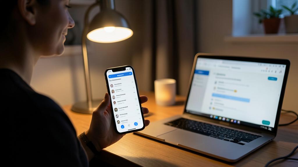 Une personne utilise un smartphone et un ordinateur affichant une application de gestion de mots de passe.