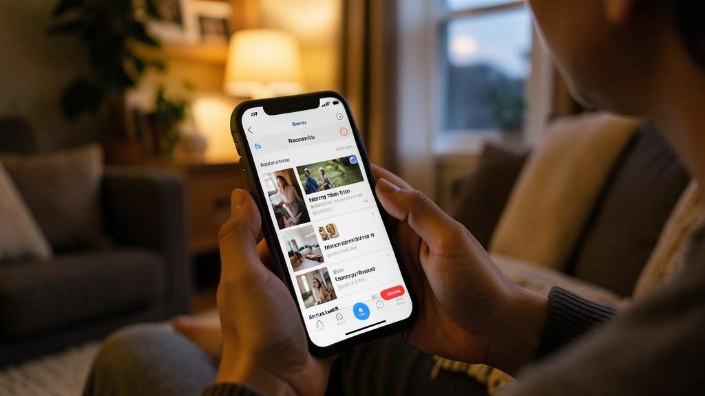 Una persona sostiene un smartphone mostrando una lista de accesos directos o automatizaciones.