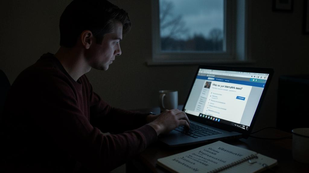 Un homme utilise un ordinateur affichant une question de récupération de compte.