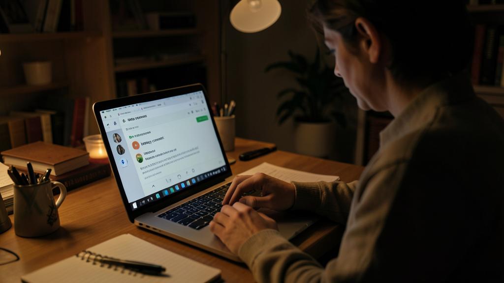 Une personne utilise un ordinateur portable dans une pièce faiblement éclairée, affichant un gestionnaire de mots de passe.