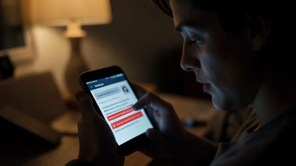 Una persona mira una pantalla de smartphone con un mensaje que muestra un error resaltado en rojo.